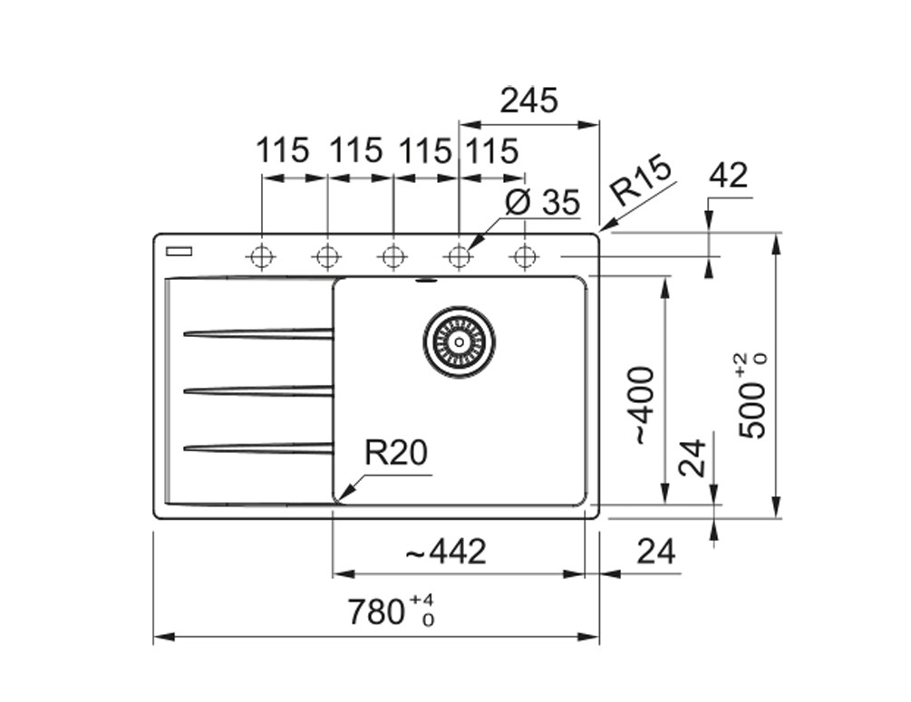 Franke Centro CNG 611/211-78TL, встраиваемая (2 варианта R) кухонная мойка 78х50хh22 см, цвет черный матовый