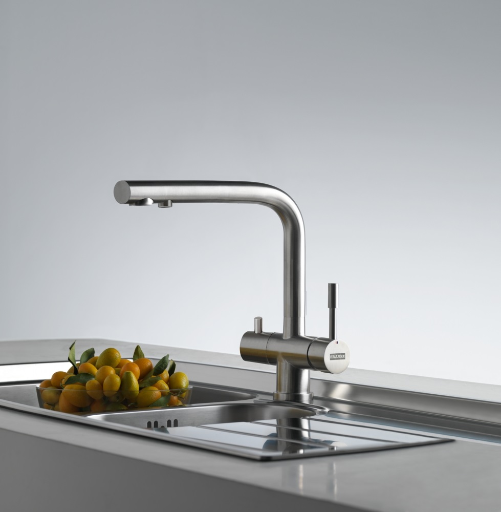 Franke Atlas Clear Water, двухрычажный кухонный смеситель h28.9 см, фильтр для воды, цвет сталь