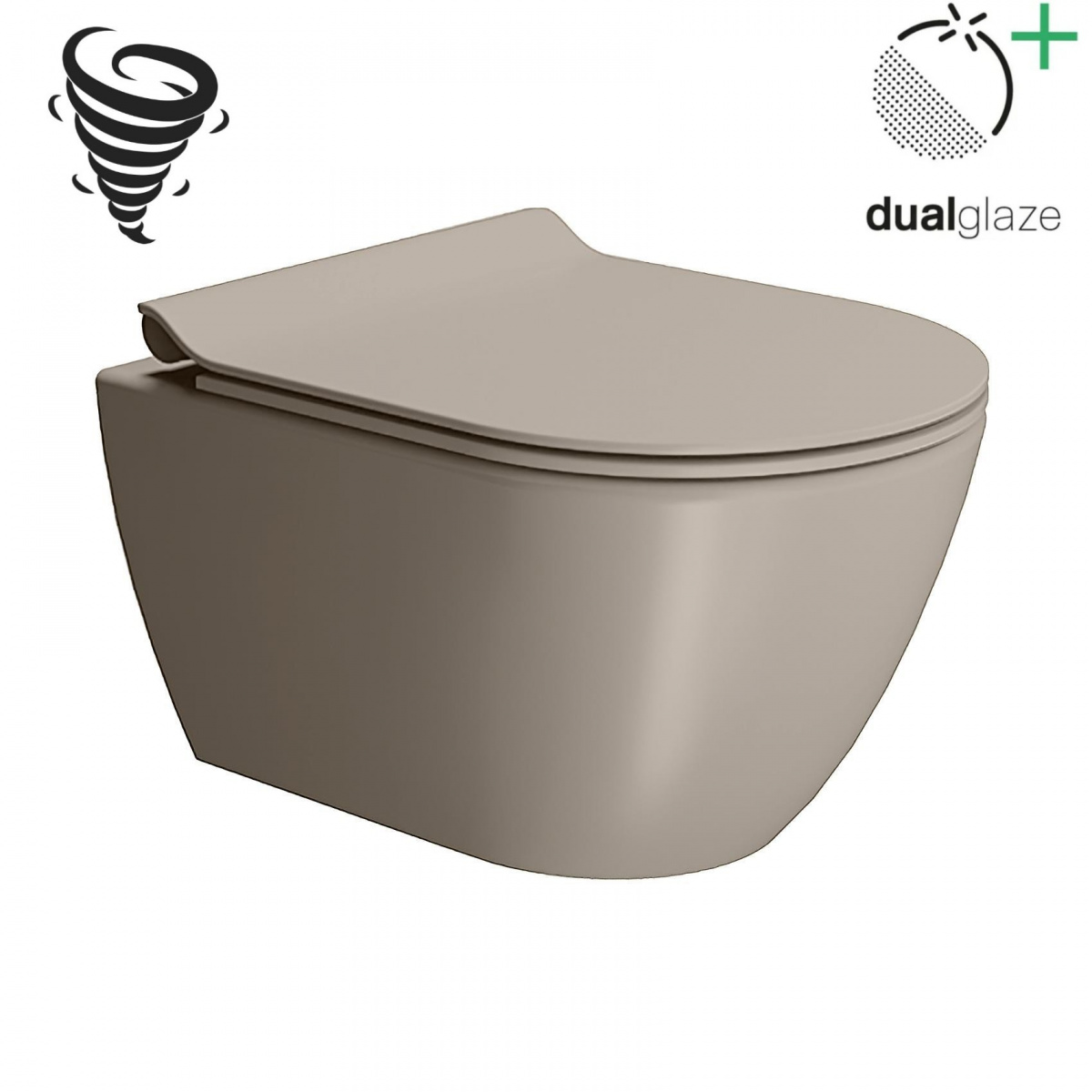 GSI Pura, подвесной безободковый унитаз 36х50 см (без сиденья), Swirlflush, Dualglaze, цвет Tortora