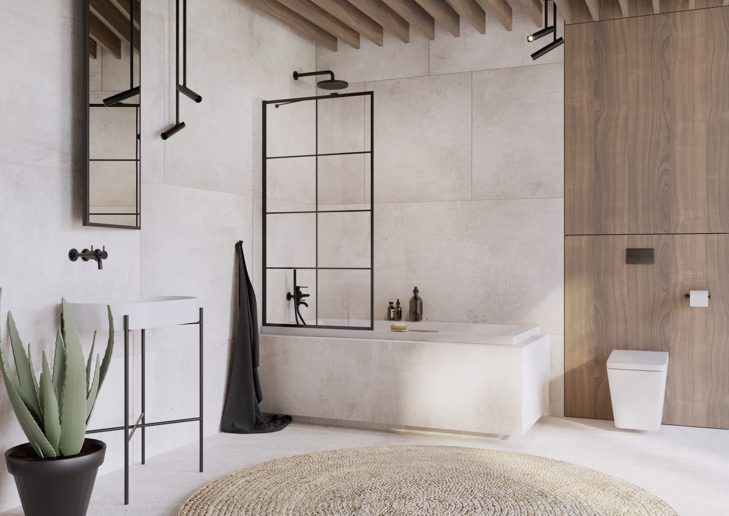 Radaway Idea PNJ II, шторка на ванну 70 см, 
стекло прозрачное EasyClean/Factory, профиль черный матовый