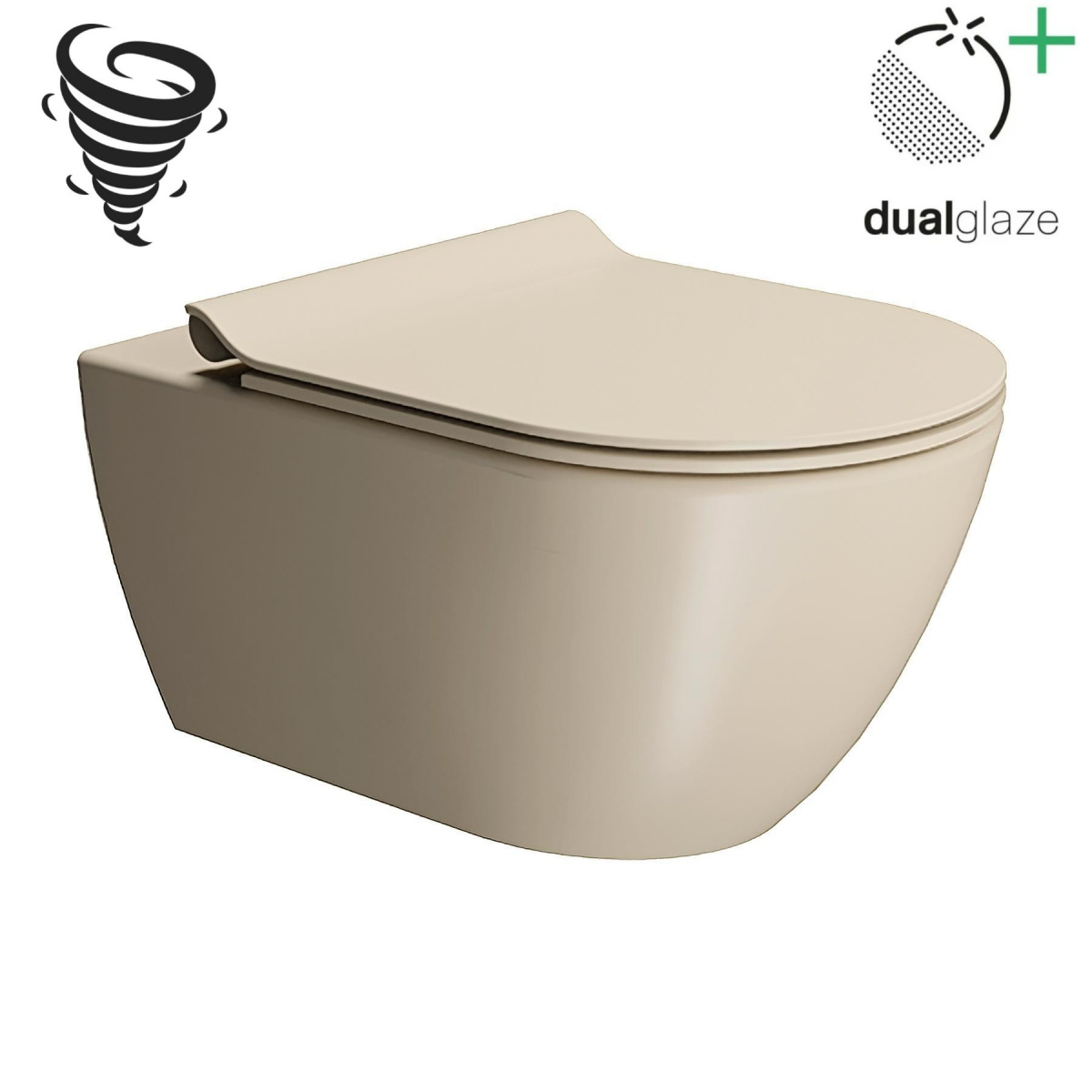 GSI Pura, подвесной безободковый унитаз 36х55 см (без сиденья), Swirlflush, Dualglaze, цвет Creta