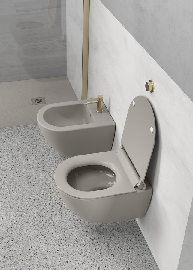 GSI Pura, подвесной безободковый унитаз 36х50 см (без сиденья), Swirlflush, Dualglaze, цвет Tortora