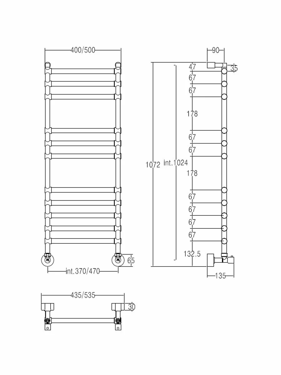 Margaroli Sole 4643711CRN, полотенцесушитель водяной 43.5х13.5xh107.2 см, цвет хром