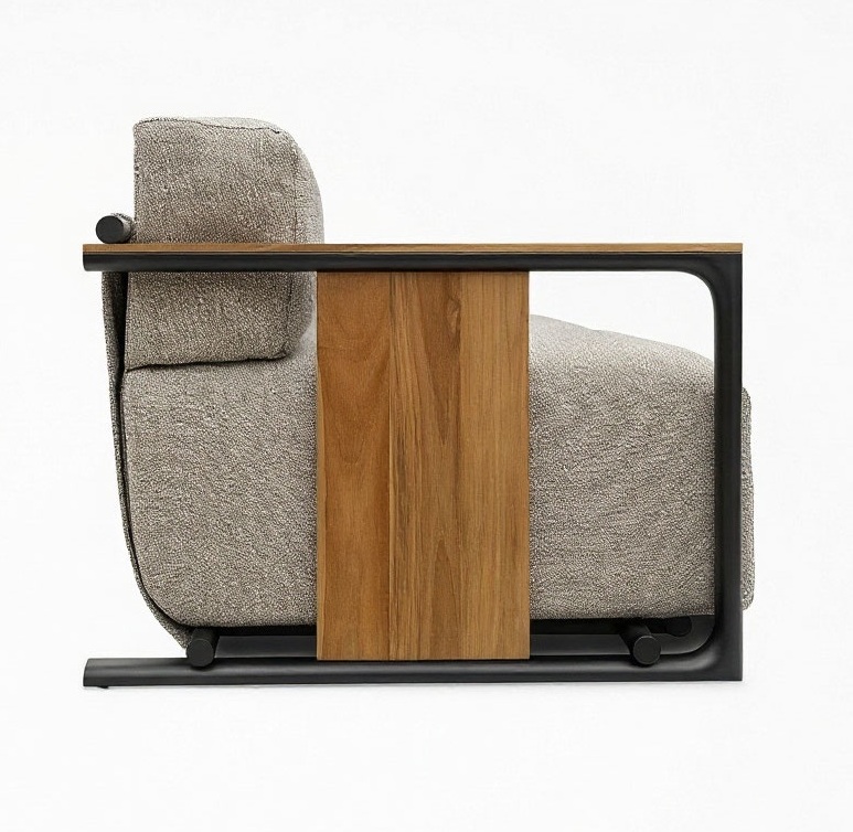 Уличный диван Vondom Tulum Large 65071, 194х96хh77 см, серая ткань, массив тика, черные ножки
