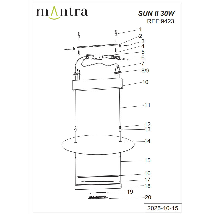 9423 Люстра подвесная MANTRA SUN II