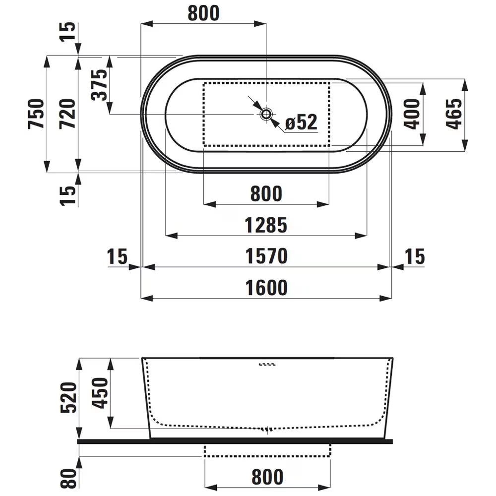 Laufen Val, ванна отдельностоящая 160х75хh52 см, Sentec, цвет белый матовый