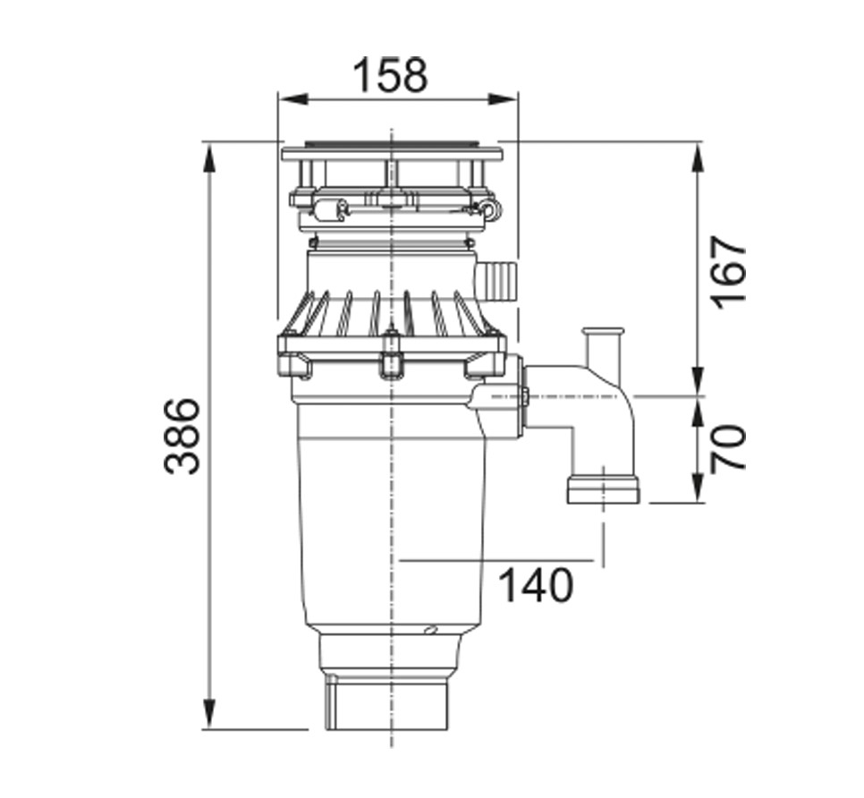 Franke Turbo Elite TE75S, измельчитель пищевых отходов 15.8хh38.6 см, с пневмокнопкой