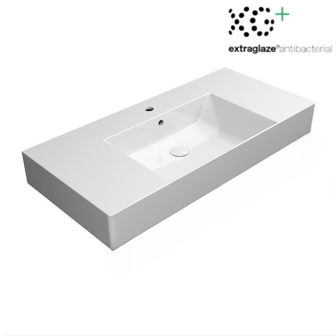 GSI Kube X, накладная/подвесная раковина 100 см, с крыльями, Extraglaze, цвет белый глянцевый