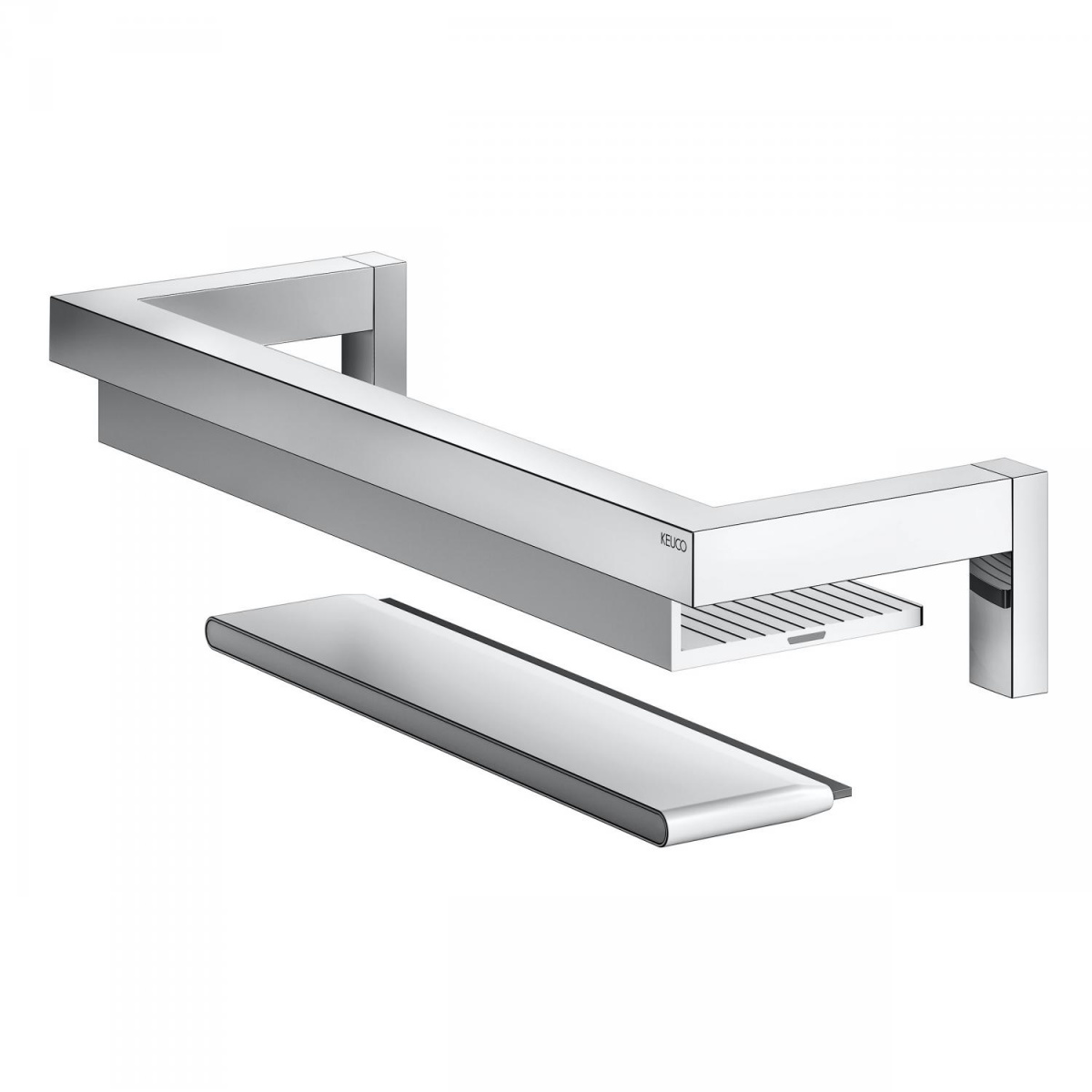 Keuco Edition 90 Square, полка для душа 36 см, с бортиками и скребком, цвет хром