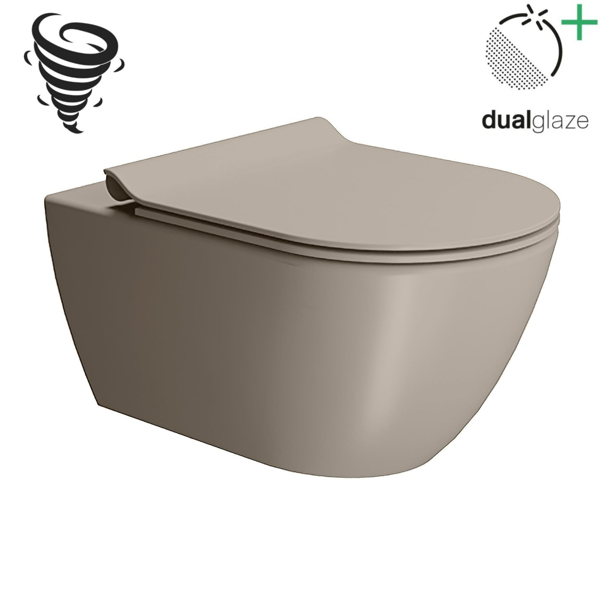 GSI Pura, подвесной безободковый унитаз 36х55 см (без сиденья), Swirlflush, Dualglaze, цвет Tortora