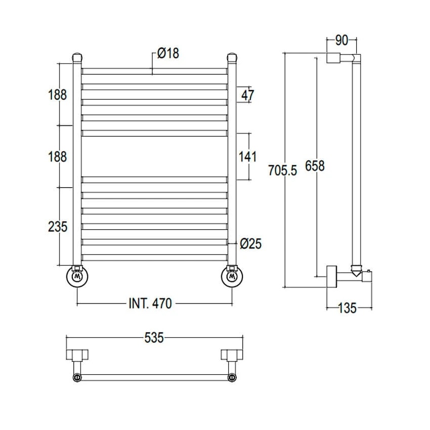Margaroli Mini 34844711CRN, полотенцесушитель водяной 53х13.5хh70.5 см, цвет хром