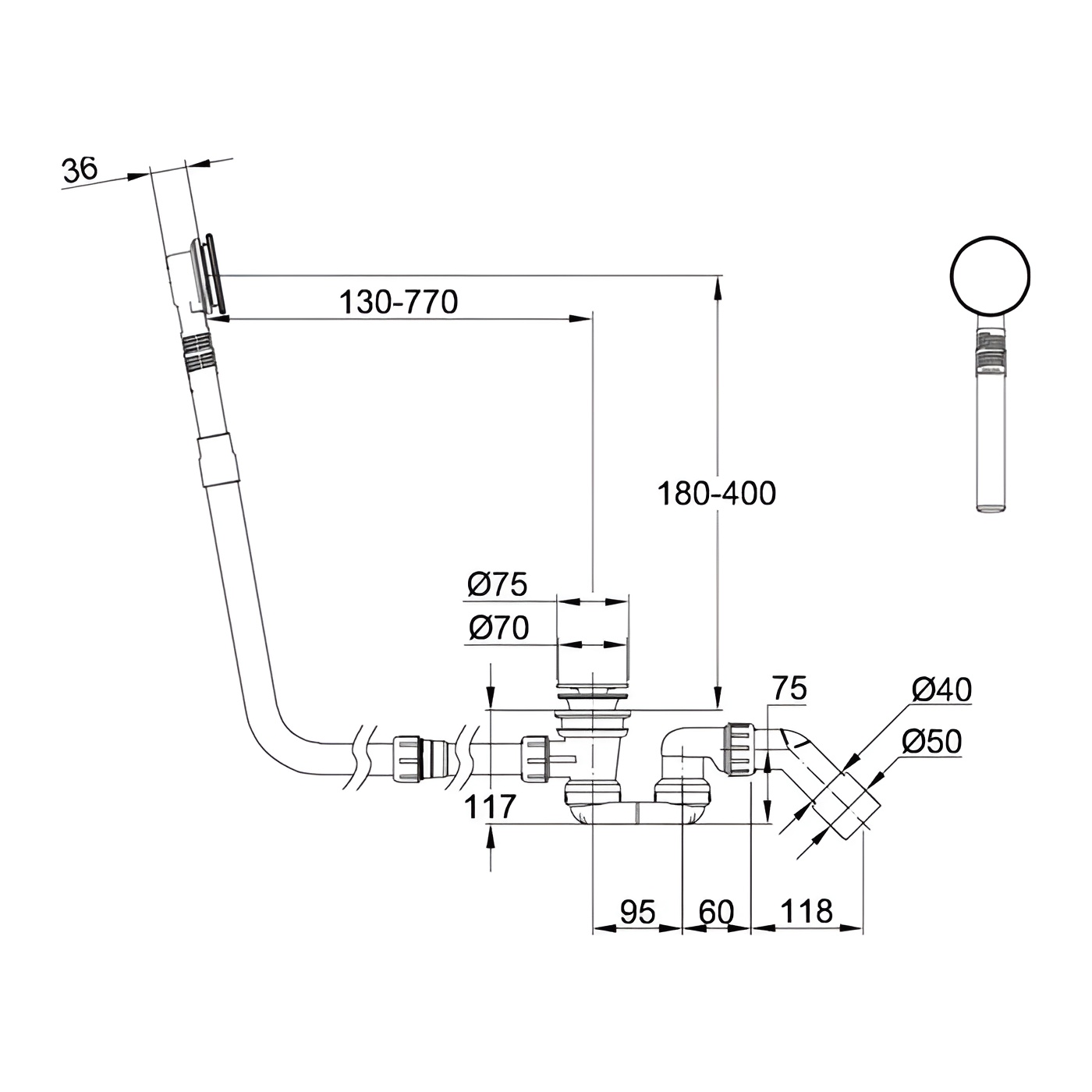 Автоматический cлив-перелив Bette Mono B640-000, сlick-clack, белый