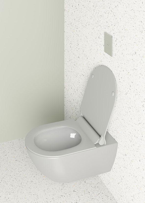 GSI Pura, подвесной безободковый унитаз 36х55 см (без сиденья), Swirlflush, Dualglaze, цвет Cenere