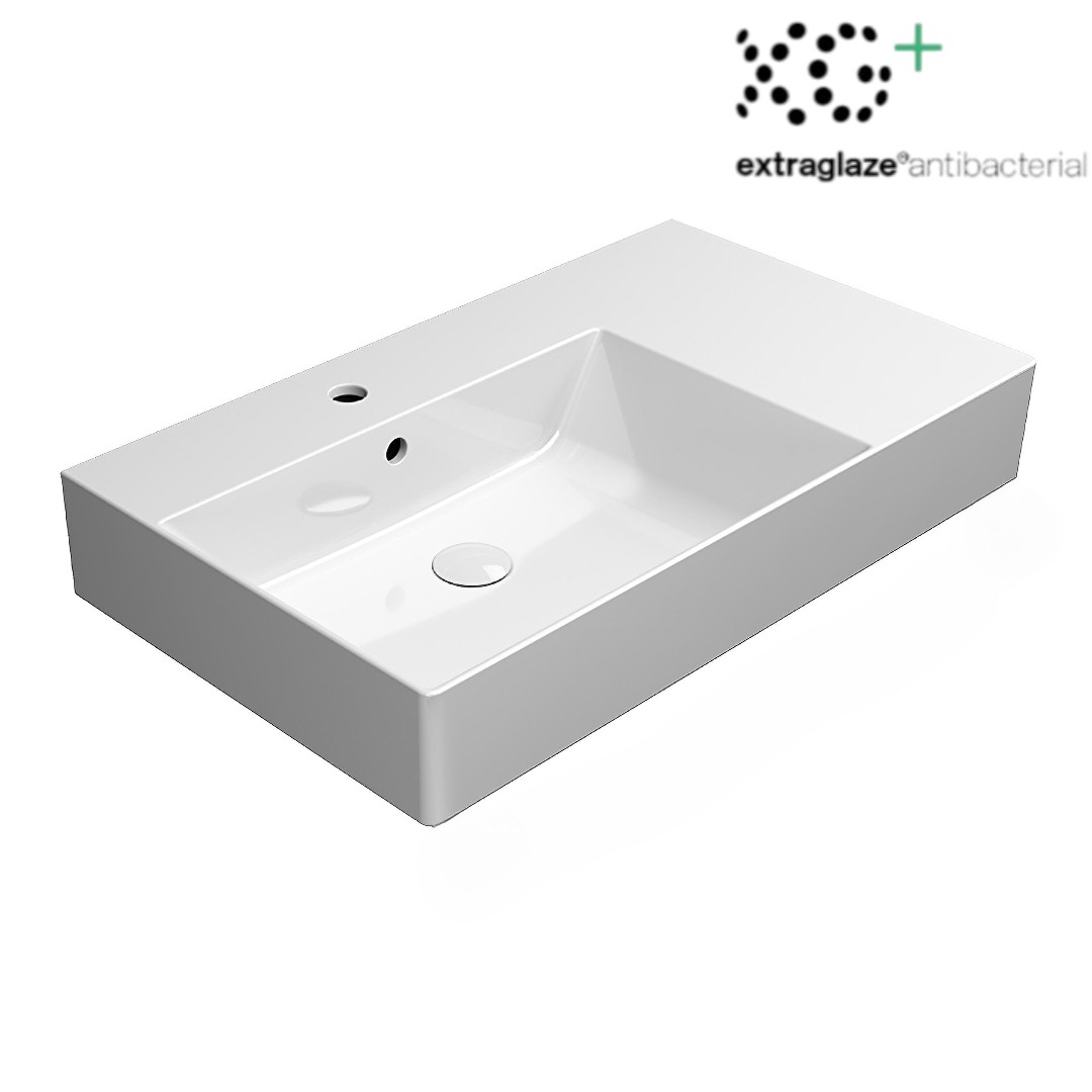 GSI Kube X, накладная/подвесная раковина 80х47хh16 см, левая, Extraglaze, цвет белый глянцевый