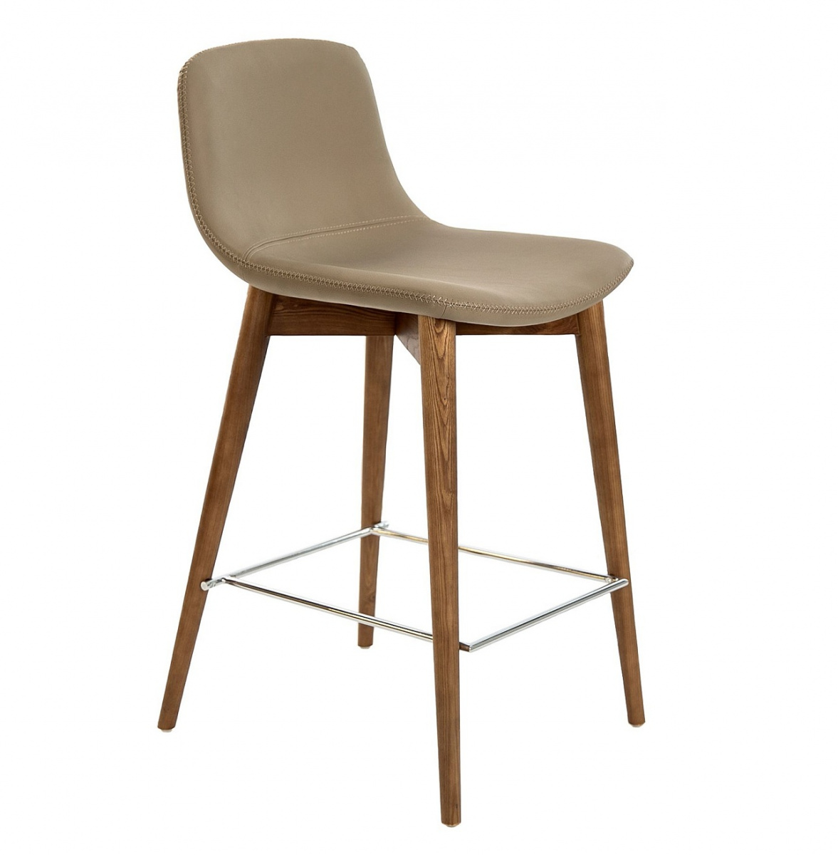 Полубарный стул Angel Cerda 4044, 43х52хh93 см, бежевая экокожа, ножки из массива ясеня, цвет орех