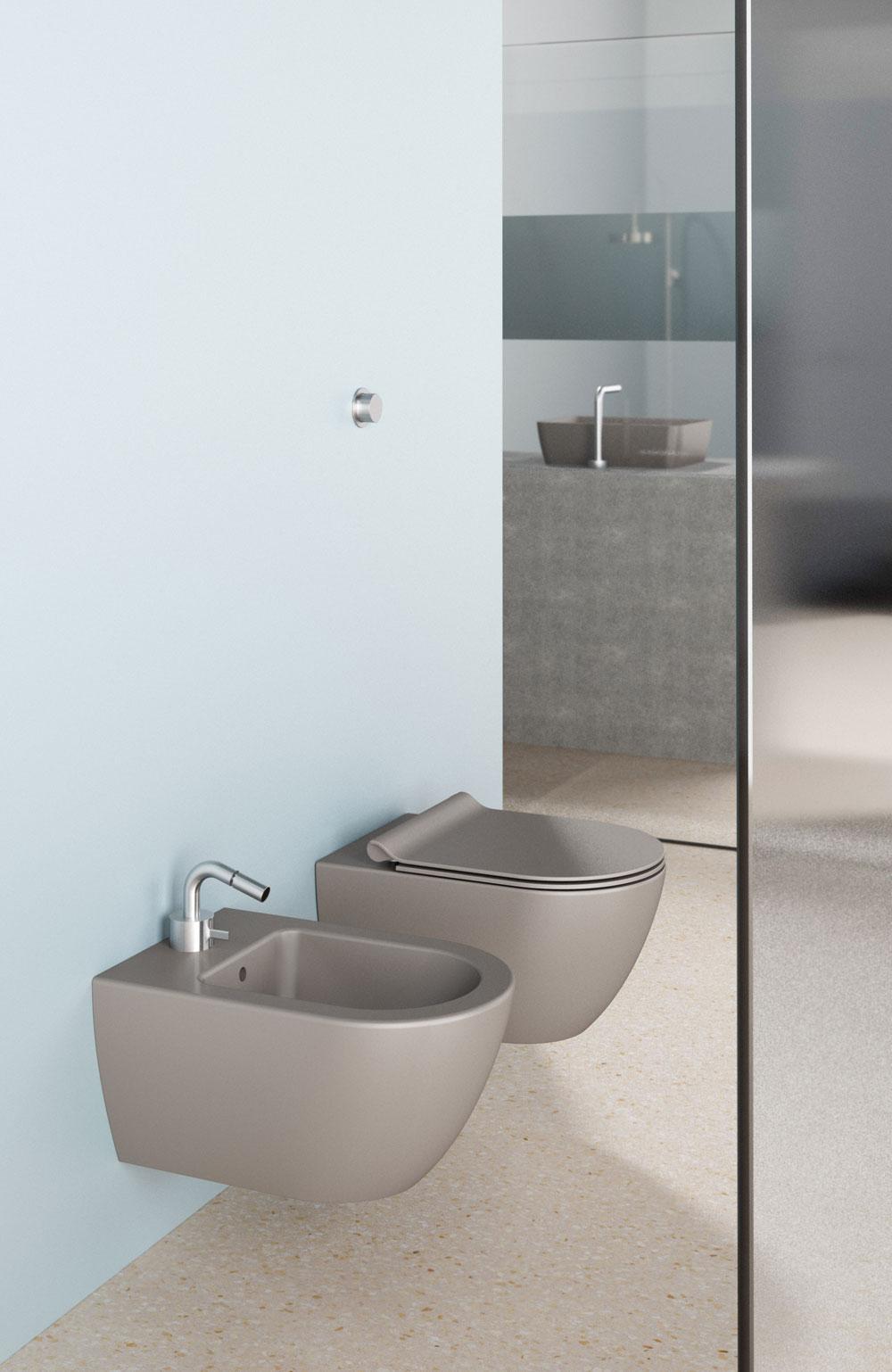GSI Pura, подвесной безободковый унитаз 36х50 см (без сиденья), Swirlflush, Dualglaze, цвет Tortora