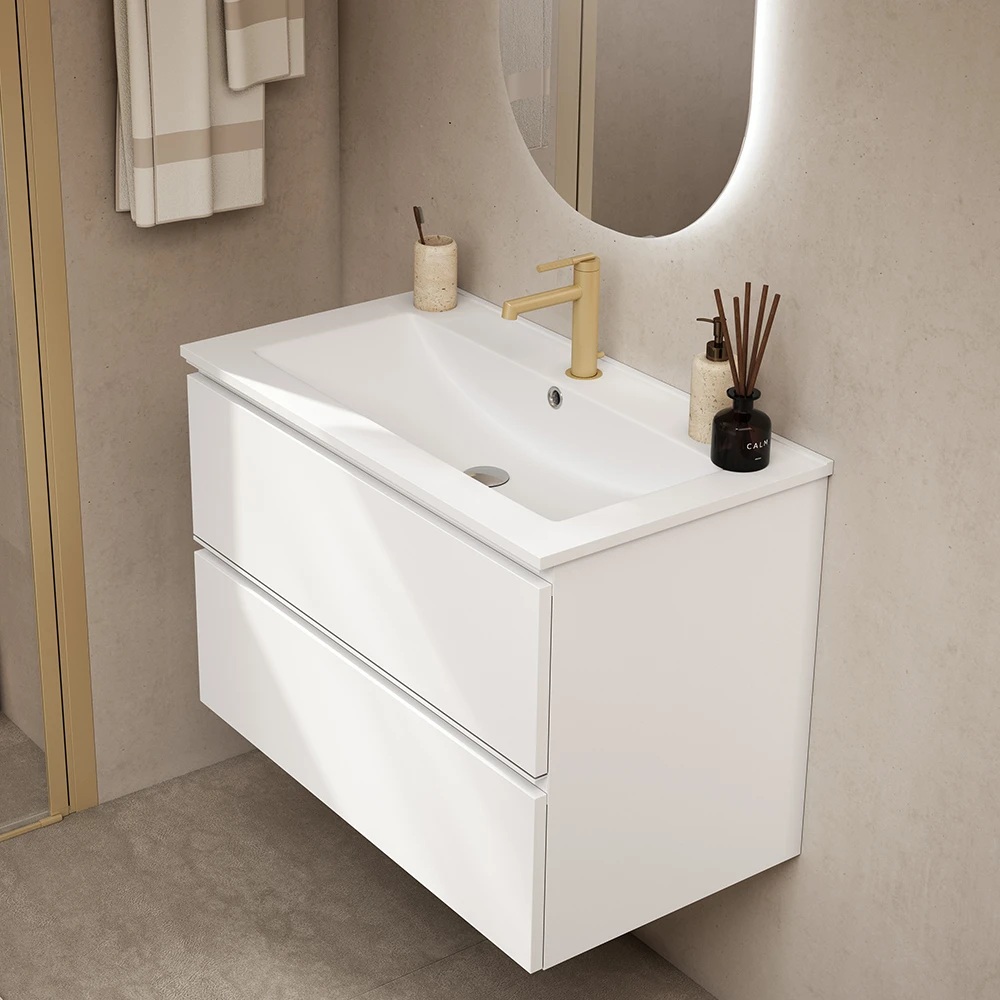 Раковина Visobath Flat 91 см, 84547, с отверстием под смеситель, белый глянцевый