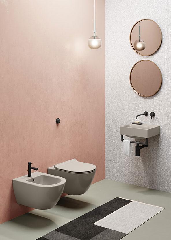GSI Pura, подвесной безободковый унитаз 36х55 см (без сиденья), Swirlflush, Dualglaze, цвет Tortora