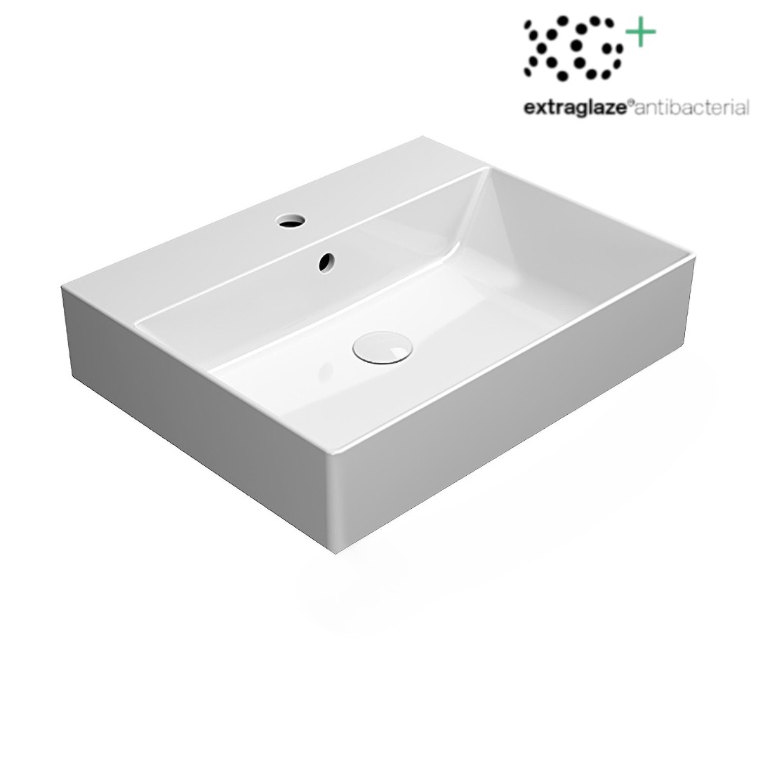 GSI Kube X, накладная/подвесная раковина 60х47хh16 см, Extraglaze, цвет белый глянцевый