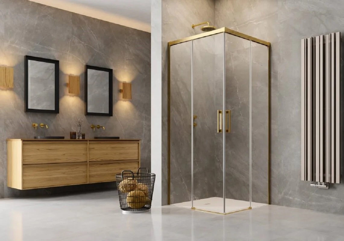 Radaway Idea KDD 100L, левая часть душевого угла 100 см, 
стекло прозрачное, профиль золото