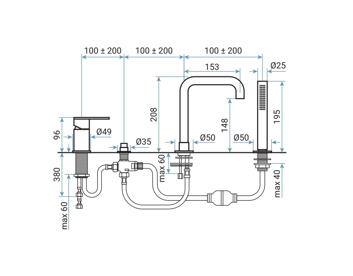 Cмеситель на борт ванны Emmevi Filobrass 85120/CR, на 4 отверстия, хром