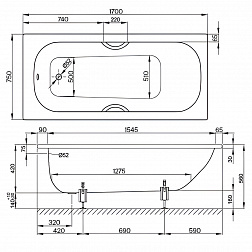 Стальная ванна Bette Form 170х75, 2947-000 AD, AS встраиваемая, с покрытием Anti-Slip Sense, белый