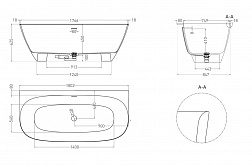 Salini Sofia Wall, ванна пристенная 180х84.7хh62.5 см, S-Stone, цвет белый глянцевый