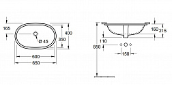 V&B O.novo, 41626001, встраиваемая снизу овальная раковина 60х35xh21.5 см, 
цвет Alpine White