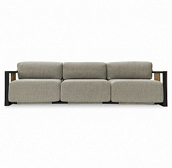Уличный диван Vondom Tulum Extra Large 65072, 284х96хh77 см, серая ткань, массив тика, черные ножки