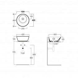 Simas Wave WA01 bi*0, накладная круглая раковина Ø42хh16.5 см, цвет белый глянцевый