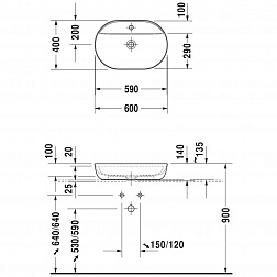 Duravit Luv, накладная раковина 60х40хh14 см, цвет белый глянцевый