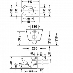 Duravit D-Neo, подвесной безободковый унитаз 37x54 см (без сиденья), Wondergliss, цвет белый глянцевый