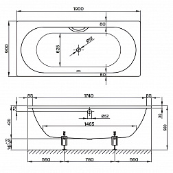 Bette Starlet 1830-000 PLUS, ванна встраиваемая 190х90 см, BetteGlasur®Plus, 
цвет белый глянцевый