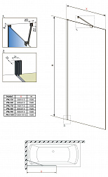 Radaway Idea PNJ II, шторка на ванну 100 см, 
стекло прозрачное EasyClean/Frame, профиль черный матовый