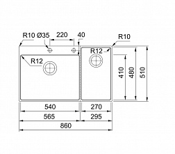 Franke Box Center BWX 220-54-27TL, встраиваемая (2 варианта) кухонная мойка 86х51хh20 см, цвет полированная сталь