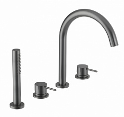 Cмеситель на борт ванны Oioli Micro MIBV006RO/C97, с набором для душа, оружейная сталь