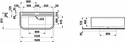 Laufen Sonar, ванна пристенная 160х81.5хh53.5 см, с 5-ю отверстиями, Sentec, 
цвет белый матовый