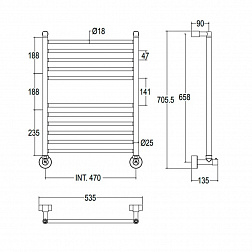 Margaroli Mini 34844711CRN, полотенцесушитель водяной 53х13.5хh70.5 см, цвет хром