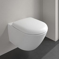 V&B Antao, подвесной безободковый унитаз 37х56 см (без сиденья), TwistFlush, CeramicPlus, цвет Alpine White