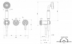 Gessi Venti20, наружная часть встраиваемого смесителя для душа на 2 выхода, с набором для душа, цвет латунь PVD