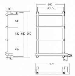 Margaroli Sole 5424704OBNB, п/сушитель электрический 57х10.5xh66 см, скрытое подключение, 
цвет бронза
