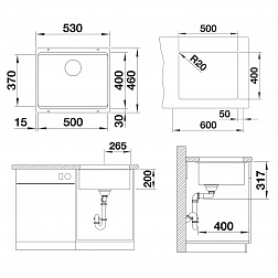 Blanco Etagon 500-U, 522234, встраиваемая снизу кухонная мойка 53х46хh20 см, цвет серый бежевый