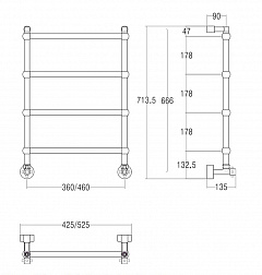 Margaroli Sole 442TS4604CR, полотенцесушитель водяной 52.5х13.5xh71.5 см, цвет хром