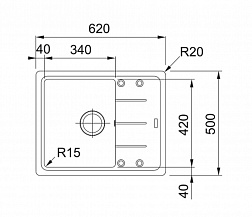 Franke Basic BFG 611C, встраиваемая сверху кухонная мойка 62х50хh20 см, 
цвет оникс