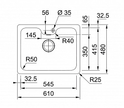 Franke Bell BCX 610–51TL, встраиваемая снизу кухонная мойка 61х48хh20 см, цвет полированная сталь
