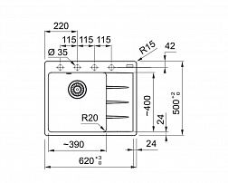 Franke Centro CNG 611/211-62TL, встраиваемая (2 варианта L) кухонная мойка 62х50хh22 см, цвет черный матовый